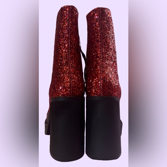 TRICKZ N’ TREATZ DOLLS KILL Red Glitter Sparkle Red Platform Dorthy Boots - Picture 5 of 5